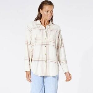 Rip Curl Women's Sayulita Flannel long sleeve shirt bone plaid Medium NWT